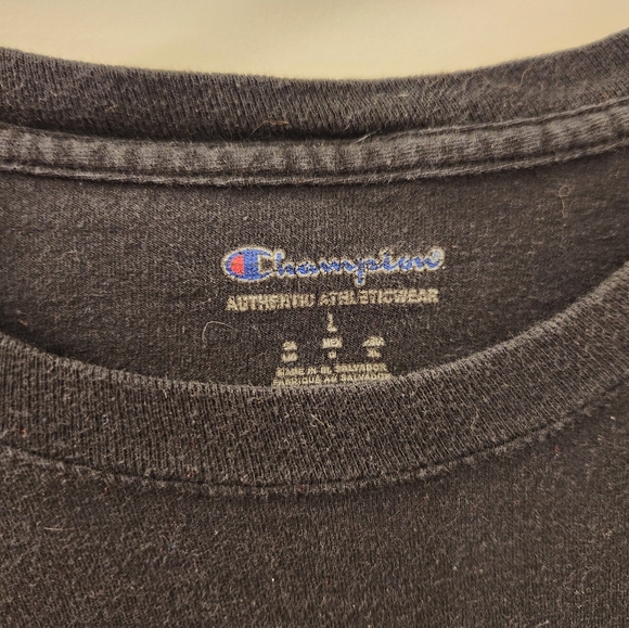 Champion Logo Size Large Black Long Sleeve Mens Crew Neck #B35 - Picture 2 of 5